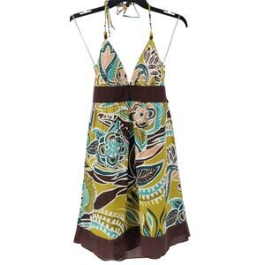Speechless Floral Green/Brown Dress Empire Waist Tie Back‎ Juniors Size 13 New